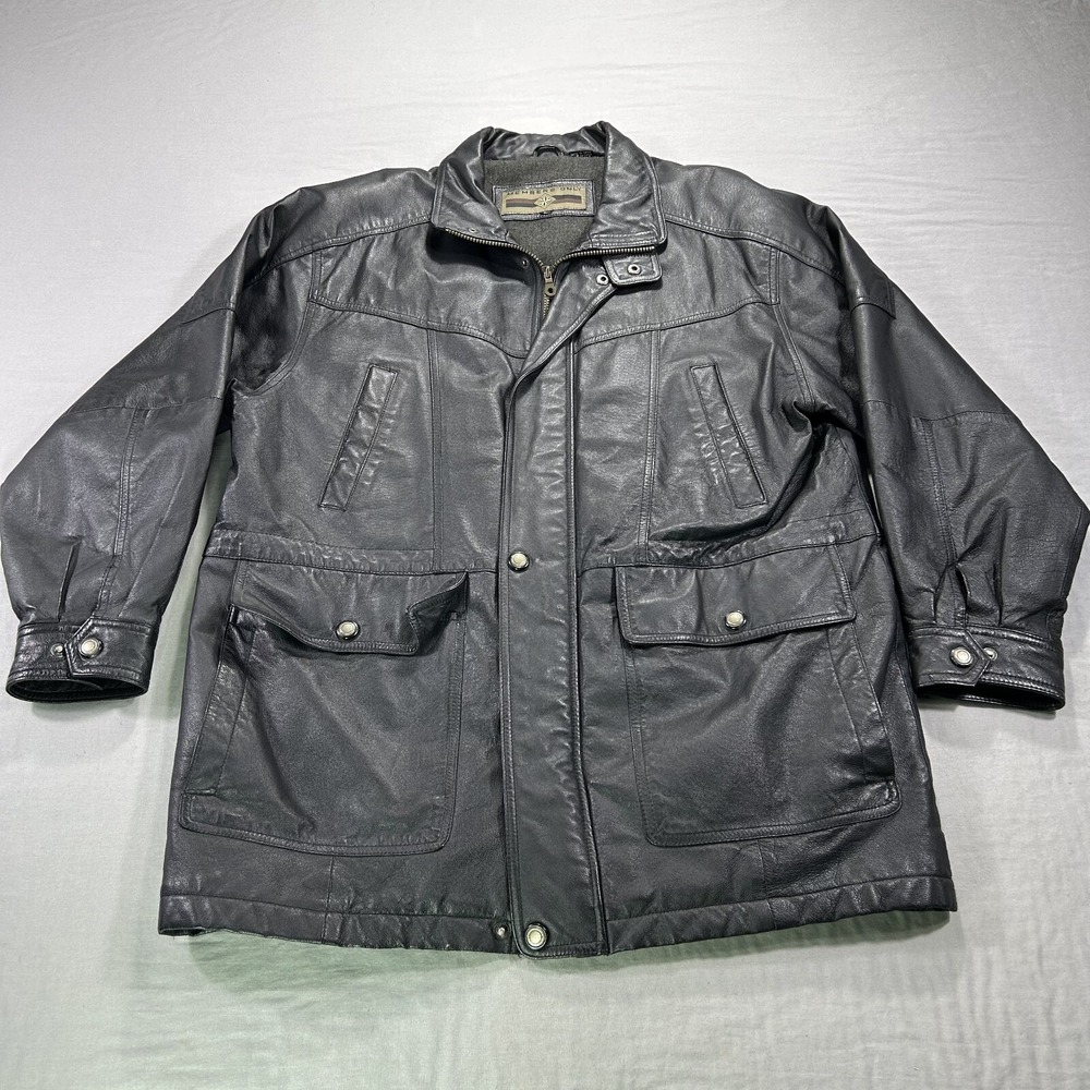 VINTAGE Members Only Jacket Mens Large Black Leather Lined Motorcycle Bomber 80s
